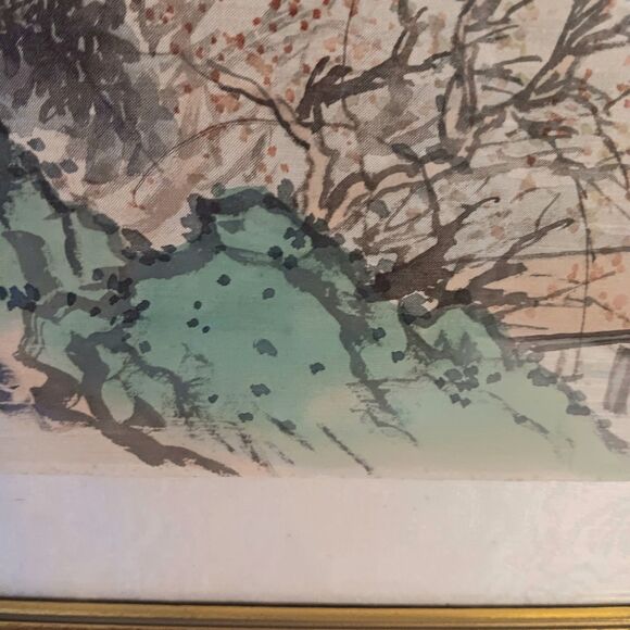 Vintage Chinese Asian Paintings on Silk Woman in Landscape Gold Frame Set of Two - Picture 10 of 16